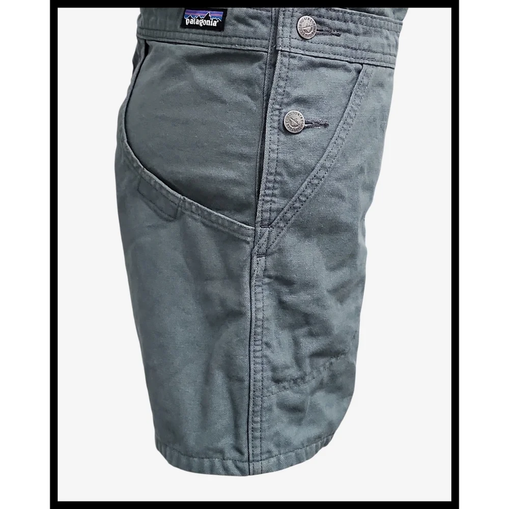 Patagonia Stand Up Bib Utility Shortalls Overalls Organic Cotton Green Gray XS - Picture 4 of 12